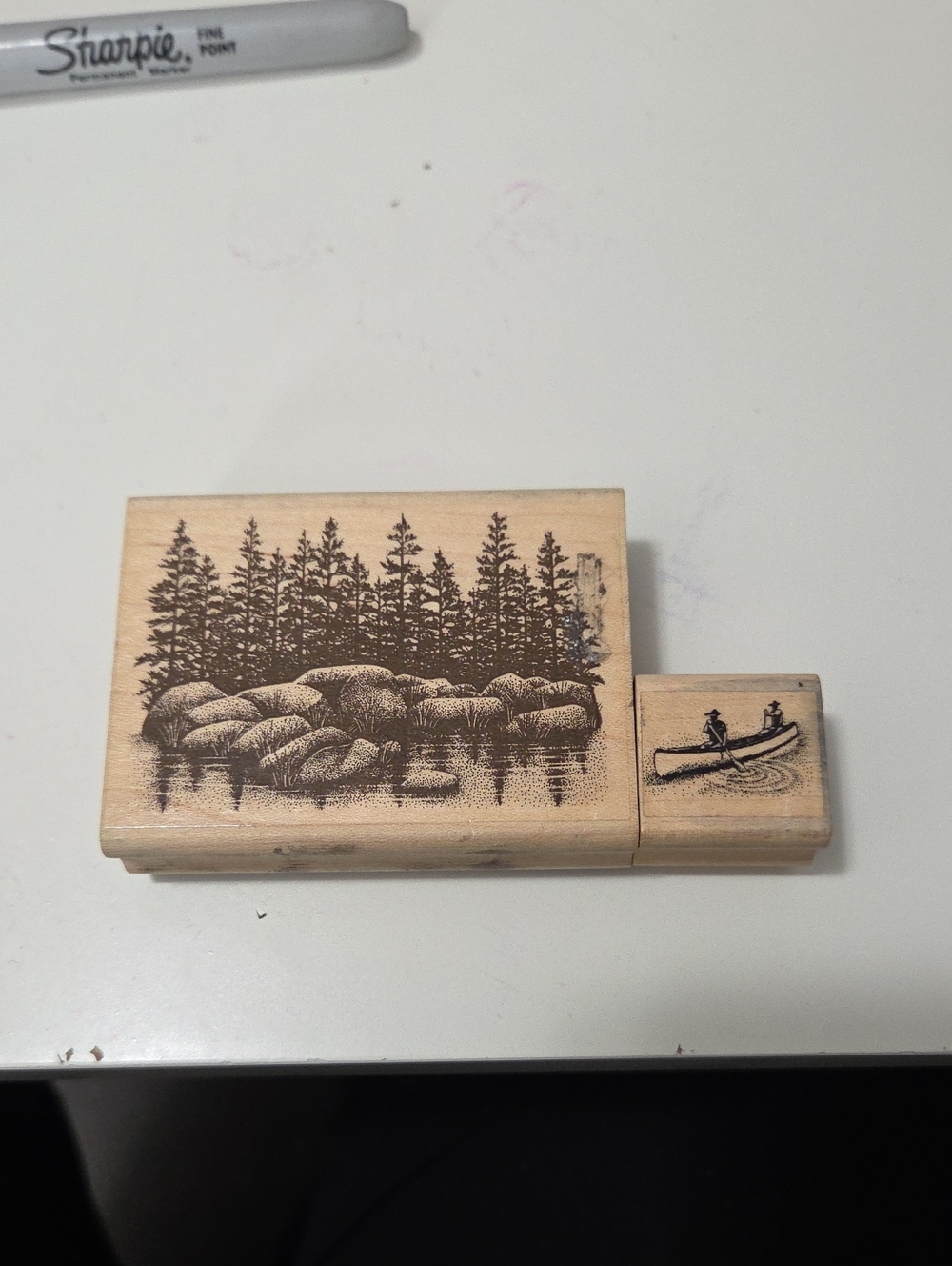 Vintage Lakeside Reflections Canoe Wood Mounted Rubber Stamps